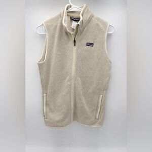 Patagonia Women’s Fleece Zip Vest Beige Tan Sherpa Lined Size M Full Zip